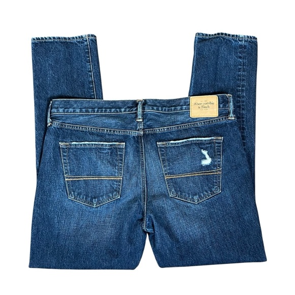 Abercrombie & Fitch Men’s 38x32 The Skinny Jean Dark Wash Distressed Button Fly - Picture 4 of 14